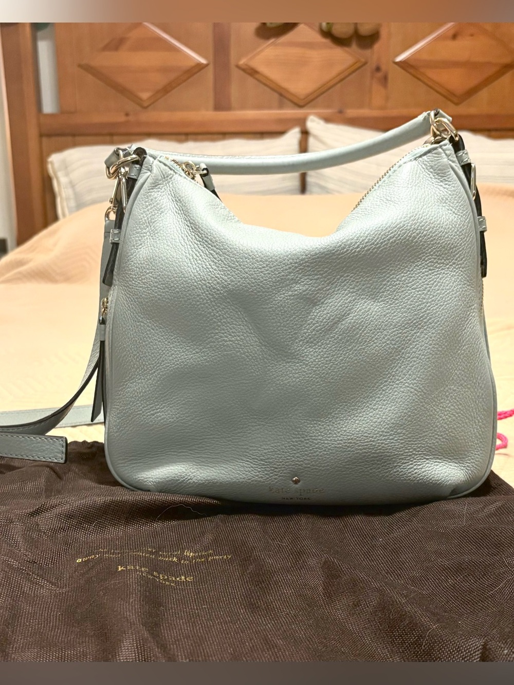 Kate Spade Pebbled Leather Ella Hobo Crossbody Bag in Light Blue/Seafoam